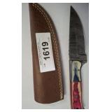 DAMASCUS BLADE FIXED BLADE KNIFE WITH SHEATH, RED