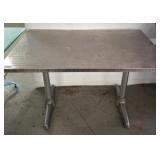 METAL BASE TABLE, TOP IS METAL COVERED