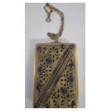 VINTAGE JEWELED BRASS COMPACT