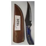 DAMASCUS BLADE FIXED BLADE KNIFE WITH SHEATH, BLUE