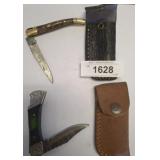 2 PC DAMASCUS BLADE FOLDING KNIVES WITH SHEATH