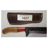 DAMASCUS BLADE FIXED BLADE KNIFE WITH SHEATH, BROW