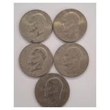 5 EISENHOWER DOLLARS ASSORTED DATE
