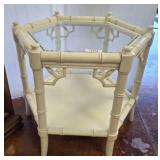 HEXAGONAL GLASS TOP RATTAN END TABLE