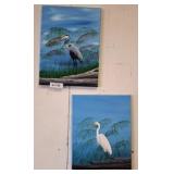 EGRET AND HERON OIL ON CANVAS SIGNED