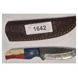 DAMASCUS BLADE FIXED BLADE KNIFE WITH SHEATH, RED