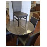 TABLE W/ MARBLE LOOK TOP, 4 CHAIRS