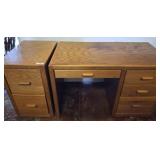 OAK DESK WITH MATCHING FILE CABINETS