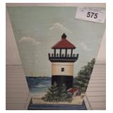 LIGHT HOUSE WOODEN PAINTED TRASH CAN