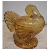 AMBER GLASS TURKEY CANDY DISH