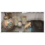 CRACKLE GLASS AND DCOR, LARGE GINGER JAR