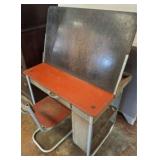 METAL SCHOOL DESK W/ FOLDING CHALK BOARD,