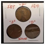 3 PC WHEAT PENNIES 1919 S,P, D