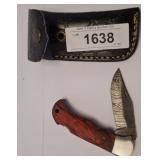 DAMASCUS BLADE FOLDING KNIFE RED HANDLE