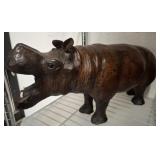 LEATHER HIPPO FIGURE MISSING TOOTH 18IN
