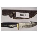 DAMASCUS BLADE FIXED BLADE KNIFE WITH SHEATH, BLAC