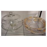 CAKE STAND, BOWL AND PLATTER