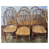 6 OAK BRACE BACK CHAIRS, ONE IS ARMCHAIR