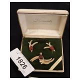 KEREMENTZ PIN AND EARRING SET, 14K OVERLAY