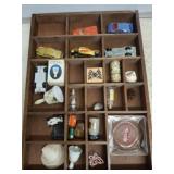 CURIO SHADOW BOX WITH MINIATURE COLLECTIBLES