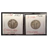 2 PC 1926, 1927 STANDING LIBERTY SILVER QUARTERS