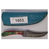 DAMASCUS BLADE FIXED BLADE KNIFE WITH SHEATH, PINK