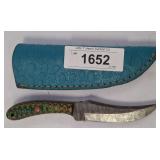 DAMASCUS BLADE FIXED BLADE KNIFE WITH SHEATH, GREE