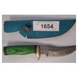 DAMASCUS BLADE FIXED BLADE KNIFE WITH SHEATH, GREE