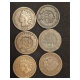 6 INDIAN HEAD PENNIES