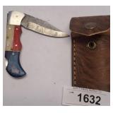 DAMASCUS BLADE FOLDING KNIFE RED, WHITE AND BLUE