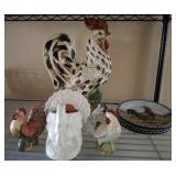 CERAMIC ROOSTER 18 INCH, MILK GLASS TURKEY