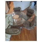 METAL FRAMED CHAIRS 4, GLASS TOP TABLE 48X30,