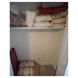 CONTENTS OF CLOSET, PILLOWS, QUILTS