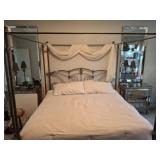 KING CANOPY BED, IRON FRAME, MATTRESS,
