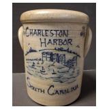 CHARLESTON HARBOR SALT GLAZED CROCK 7IN