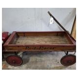 ANTIQUE WOODEN RED RACER PULL WAGON