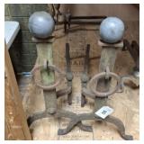 VINTAGE CAST IRON COPPER CAP FIRE DOGS