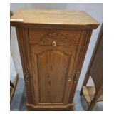 ANTIQUE OAK QUEENE  ANN JEWELRY CABINET