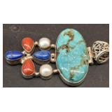 STERLING PENDANT W TURQUOISE, LAPIS, RED CORAL MIS