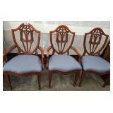 3 WOODEN DINING CHAIRS W/ UPHOLSTERED SEATS