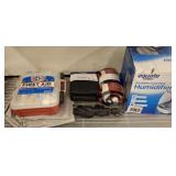 HUMIDIFIER AND ASSORTED THROWS, FIRST AID