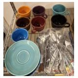 FIESTA CUPS AND SAUCERS, FLATWARE