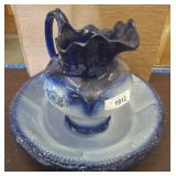 FLOW BLUE BOWL AND PITCHER