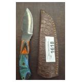 DAMASCUS STYLE HUNTING KNIFE IN SHEATH