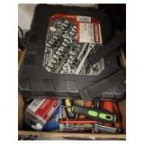TRAY OF ASSORTED TOOLS AND SOME CRAFTSMAN SOCKET