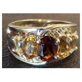 14K PLUM CITRINE/GARNET RING 4.5G