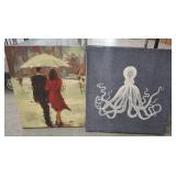 2 PC WALL ART-COUPLE IN RAIN, OCTOPUS