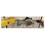 GROUP OF TOOLS, DRILL, SAWS, TOOL BOX