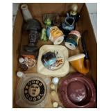 ASSORTED ASH TRAYS, PIPES, MISC