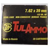 TUL AMMO 7.62X 39MM 122GR HP STEEL CASE 20RDS